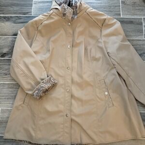 Dennis Basso Women's Button Up Jacket With Removable Hood  2x Paisley Lining